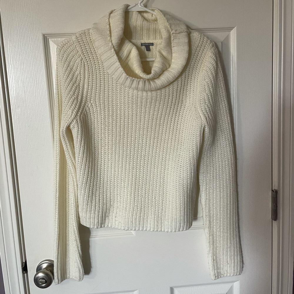 White waffle knit cowl knock sweater